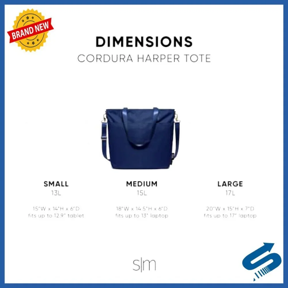 Durable Water Resistant Tote Bag with Laptop Sleeve Adjustable Crossbody Strap